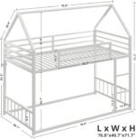 LIKIMIO Bunk Bed Twin Over Twin, House Bunk Bed Frame with Ladder and Guardrail, House Shaped with Metal Slats for Dormitory and Bedroom, Space Saving, No Box Spring Needed, White - Image 7