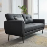 TYBOATLE Sofa Couch 61" Small Loveseat Couches for Living Room, Black Faux Leather Couch Mid Century Modern Tufted Mini Sofa Comfy Office 2 Seat Settee Love Seat Couches for Small Spaces Bedroom - Image 4