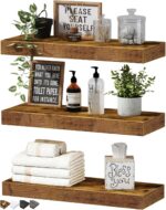 QEEIG Floating Shelves for Wall Bathroom Shelf Bedroom Kitchen Living Room Hanging Book Shelves Small Farmhouse Decor 16 inch Set of 3, Rustic Brown (015-BN3) - Image 2