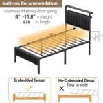 Furnulem Twin Size Bed Frame with Charging Station and LED Lights, Platform Bed with Metal Slats, Grey Upholstered Headboard with 2-Tier Storage Shelves, No Box Spring Needed - Image 10