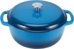 Amazon Basics Cast Iron Dutch Oven Pot with Lid, Enameled, Round, Dual Handles, Heavy-Duty, Medium, 6-Quart, Blue - Image 2
