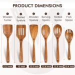 Wooden Spoons for Cooking, 6 Pcs Natural Teak Wooden Kitchen Utensils Set, Cooking Utensils Set with Long & Comfort Grip, Wooden Spoons Spatula Set Perfect for Non-Stick Cookware - Image 4