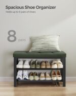 SONGMICS Shoe Bench, Storage Bench, Entryway Bench with Cushion, Shoe Shelf with Seat, Space-Saving, Modern Style, for Living Room, Bedroom, Hallway, Forest Green and Ink Black ULBS057C01 - Image 6