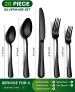 20 Piece Black Silverware Set, Stainless Steel Flatware Set for 4 Food Grade Cutlery Utensil Set Include Knife Fork Spoon Mirror Polished Dishwasher Safe - Image 3