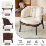 Velvet Accent Chair Modern Barrel Chair with Metal Legs Comfy Armchair Accent Reading Chair for Living Room/Bedroom/Study Room/Home Office,Beige & Brown - Image 4