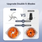 Ganiza Food Processor, 2-Speed Food Chopper Meat Grinder with 8 Cup Stainless Steel & 8 Cup Glass Bowls, Upgraded Button & Smart Overheat Protection Light - Includes Clean Brush, 2 Sets of Blades - Image 7