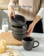 Cereal Bowls, 24 oz Soup Bowls Set of 4, Ceramic Bowls Set for Salad, Fruit, Breakfast, Dessert, Stoneware Bowls for Kitchen, Dishwasher & Microwave Safe, Matte Black - Image 8