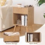 Wood Nightstand with Charging Station, Bedside Table with Fluted Drawers and Outlet, Boho Night Stand for Bedroom, Living Room, Office (Rustic Walnut) - Image 7