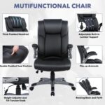 COLAMY High Back Executive Office Chair- Ergonomic Home Computer Desk Leather Chair with Padded Flip-up Arms, Adjustable Tilt Lock, Swivel Rolling Chair for Adult Working Study-Black - Image 6