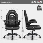 N-GEN Video Gaming Chair Ergonomic Computer Desk Office Chair with Lumbar Support Adjustable Height Swivel Wheels Flip-Up Arms PU Leather Home and Office (Black) - Image 4
