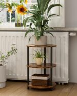 Small Round End Table - 3 Tier Design Accent Table, Narrow Side or Bedside Stand, Industrial Vintage Nightstand for Bedroom, Living Room, or Small Spaces, Rustic Brown - Image 8