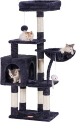 Heybly Cat Tree with Toy, Cat Tower Condo for Indoor Cats, Cat House with Padded Plush Perch, Cozy Hammock and Sisal Scratching Posts, Smoky Gray HCT004SG - Image 9