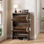 Shoe Storage Cabinet for Entryway,Farmhouse Slim Shoe Cabinet with 2 Flip Drawers,Narrow Freestanding Organizer Storage Rack for Entrance,Hallyway,Brown - Image 8