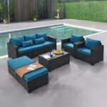 6 Pieces Outdoor Patio Furniture Sets with Furniture Cover, PE Rattan Wicker Patio Conversation Set with Tea Table (Peacock Blue, Rattan Storage Table) - Image 2