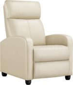 Yaheetech Recliner Chair PU Leather Recliner Sofa Home Theater Seating Adjustable Modern Single Reclining Chair Sofa with Pocket Spring Living Room Bedroom Beige - Image 2