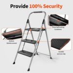 3 Step Ladder, Folding Step Stool with Anti-Slip Wide Pedal, Soft Handle, Anti-Slip Feet, Sturdiest Steel Construction, 900lbs Capacity Steel Ladder for Home and Office, Grey - Image 6