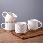 GBHOME 12OZ Stackable Coffee Mugs, Ceramic Coffee Mugs with Texture Patterns for Man,Woman,Dad,Mom, Modern Coffee Mugs Set of 4 for Latte/Cappuccino/Cocoa. Dishwasher&Microwave Safe, Off White - Image 2