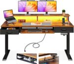 AODK Electric Standing Desk with Drawers & Keyboard Tray, 55 Inch Height Adjustable Gaming Desk with Power Outlets & LED Lights, Sit Stand Table with Monitor Stand for Home, Office, Rustic Brown - Image 2