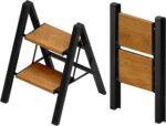Taranta 2 Step Ladder,Aluminum Lightweight Folding 2 Step Stool with Anti-Slip Wide Pedal, 330lbs Capacity Step Ladder for Household,Kitchen,Office - BlackWoodgrain - Image 2