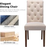 COLAMY Button Tufted Dining Chairs Set of 6, Accent Parsons Diner Chair Upholstered Fabric Dining Room Chairs Stylish Kitchen Chairs with Solid Wood Legs and Padded Seat - Dark Beige - Image 9