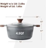 SENSARTE Nonstick Stock Pot with Lid, 4.5 Quart Induction Cooking Pot with Tempered Glass Lid, Stew Pot with Swiss Nonstick Granite Coating, Pasta Casserole, Free of Intentionally Added PFOA, Gray - Image 3