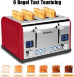 Toaster 4 Slice, KitchMix Bagel Stainless Toaster with LCD Timer, Extra Wide Slots, Dual Screen, Removal Crumb Tray (Red) - Image 3