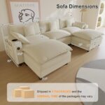 Modular Sectional Sofa, Cloud Couch with Ottoman, Charging Station, Throw Pillows, Cup Holders, Modern Convertible U Shaped Couches for Living Room, Bedroom and Apartment (White, 116"- U Shape) - Image 3