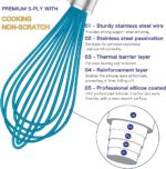 Silicone Whisk,Heat Resistant 480°F Whisks For Cooking Non Scratch,Stainless Steel wired wisk,Plastic Rubber Whisk Tool For Nonstick Cookware Pans,Silicon Wisks Set of 4,Blue - Image 4