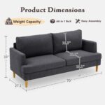 Loveseat Sofa Couch for Living Room with USB Type C Ports – Dark Gray Upholstered 70" Small Couches for Bedroom, Office or Apartment–Modern 2-Seater Deep Seating with Soft Cushions & Sturdy Frame - Image 3