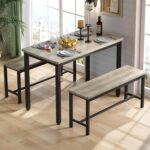 Tatub Dining Table Set for 4, 3-Piece Kitchen Table with 2 Benches, Space-Saving Dining Room Set for Breakfast Nook and Small Spaces, Grey - Image 3