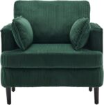 Karl home Modern Accent Chair, Corduroy Upholstered Armchair with 2 Pillow & Side Pocket, Sofa Barrel Chair with Solid Legs, Comfy Reading Chair for Living Room, Bedroom, Office, (Dark Green) - Image 4