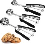 Cookie Scoop Set, 3Pcs Ice Cream Scoop, Cookie Scoops for Baking Set of 3, 18/8 Stainless Steel Cookie Scooper for Baking, Ice Cream Scooper with Trigger Release, Cookie Dough Scoop with Non-slip Grip - Image 2
