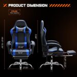 Sweetcrispy Video Game Desk Chair - Ergonomic Computer with Footrest and Comfy Lumbar Support, PU Leather Recliner with Headrest, Fixed Up Armrest, Height Adjustable with 360° Swivel, for Adults, Blue - Image 4