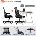 NEO CHAIR Office Desk Chair Computer High Back Mesh Gaming Seat with Ergonomic Adjustable Comfy Flip-up Armrests Lumbar Support Height for Home (Black) - Image 4