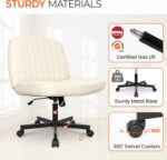 Orange Factory Criss Cross Chair Wheels Wide Cross Legged Office Desk Vanity Chair Comfy Fabric Armless Adjustable Swivel for Home Computer Task (Beige) - Image 8