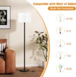 Modern Floor Lamp Simple Design with White Shade, Foot Pedal Switch, 60" Small Tall Lamps for Living Room Bedroom Office Dining Room Kitchen, Black Pole Lamp(Without Bulb) - Image 4