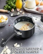 Cook N Home Nonstick Sauce Pan with Glass Lid 2-Qt, Multi-purpose Pot Saucepan Kitchenware, Black, Aluminum - Image 6