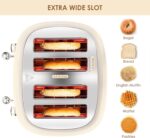 4 Slice Toaster Roter Mond Retro Stainless Steel with Bagel Defrost Cancel Function, 6 Browning Settings, Extre Wide Slot and Removable Crumb Tray, Cream, ST033 - Image 4