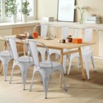 Furmax Metal Dining Chair Indoor Outdoor Use Stackable Chic Side Classic Trattoria Metal Chairs Set of 4 for Kitchen, Dining Room, Bistro and Cafe (Distressed White) - Image 3