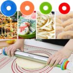 Rolling Pin and Silicone Baking Pastry Mat Set, Stainless Steel Dough Roller, Rolling Pins with Adjustable Thickness Rings, for Baking Fondant, Pizza, Pie, Pastries, Pasta, Cookies - Image 4