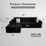 108" Boneless Couches for Living Room, Modular Sectional Sofa with Oversized Chaise, L-Shape Cloud Couch with Deep Seat, High-Density Memory Foam, No Assembly Required, Plush Corduroy Black - Image 3