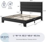 Allewie Queen Size Platform Bed Frame with Fabric Upholstered Headboard and Wooden Slats Support, Fully Upholstered Mattress Foundation/No Box Spring Needed/Easy Assembly, Dark Grey - Image 3