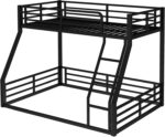 Twin XL Over Queen Bunk Bed Frame with Noise Reduced Design, Heavy Buty Floor Bunk Bed Twin XL Over Queen Bunk Beds with Build in Ladder for Adults, Teens(Black Floor Bunk Bed) - Image 6