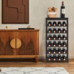 24-Bottle Wine Rack Freestanding Floor, 6-Tier Bamboo Wine Display Rack Storage Shelf with Table Top for Kitchen Dining Room Bar Cellar - Dark Brown - Image 4