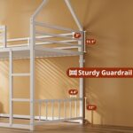 LIKIMIO Bunk Bed Twin Over Twin, House Bunk Bed Frame with Ladder and Guardrail, House Shaped with Metal Slats for Dormitory and Bedroom, Space Saving, No Box Spring Needed, White - Image 3
