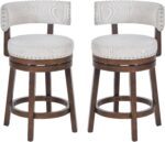 COLAMY Swivel Bar Stool Set of 2, Modern Swivel Barstool with Back, Counter Height Bar Stools, 25 Inch Upholstered Wood Barstool for Kitchen Island Dining Room Bar, Beige - Image 10