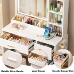 Vanity Desk with Mirror and Lights, 4 Drawers & Benches Vanity Desk Set, 3 Color Lighting Modes Adjustable Brightness Vanity for Bedroom Makeup Table - Image 3