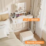 Small Makeup Vanity Desk with 3 Fabric Drawers, Vanity Table 11.8" D x 27.5" W with Mirror and Lights and Height-Adjustable Stand, Vanity for Girls Gifts, Bedroom and Small Spaces, White - Image 7