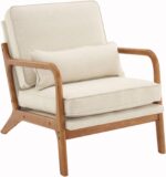 Bonnlo Fine Beige Accent Chairs Set of 2, Upholstered Mid Century Modern Lounge Fabric Chairs Reading Chairs Side Sitting Chair Solid Wood Farmhouse Armchairs for Living Room, Bedroom, Guest Room - Image 9