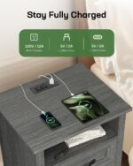 Marsail Farmhouse Nightstand with Charging Station, Bedside Table with 2 Drawers Storage and Open Shelf, Bedside Cabinet for Bedroom, Rustic Side Table, Gray - Image 5